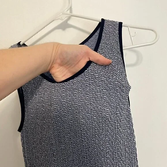 NEW NWT LARK + GREY Navy Blue White Striped Sleeveless Midi Fit Flare Tank Dress - Picture 7 of 15